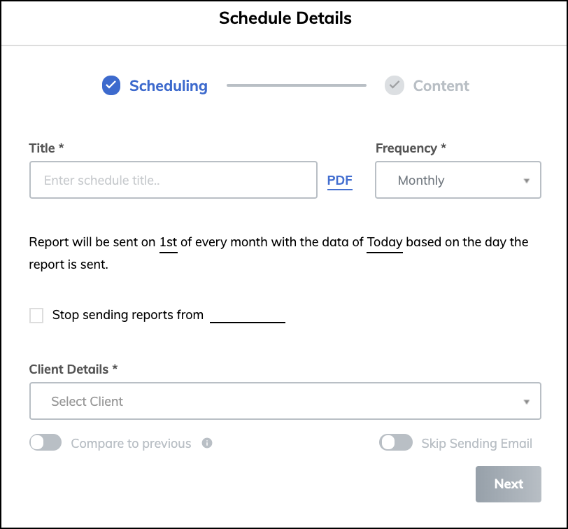 Step five to set up your Reporting Dashboards with ReportGarden is to schedule your report.