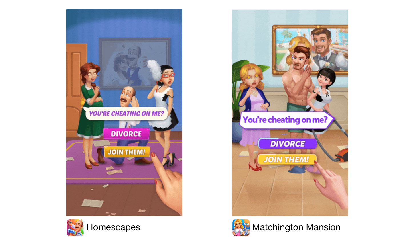 Homescapes' mobile ads are similar to competitor Matchington Mansion's
